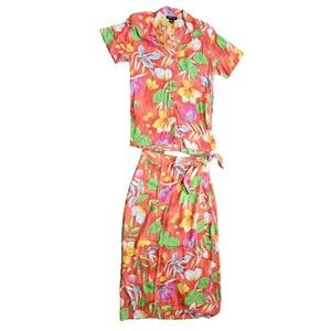 Vtg 90s Metro Collection Womens Small Button Up Shirt & Maxi Skirt Tropical